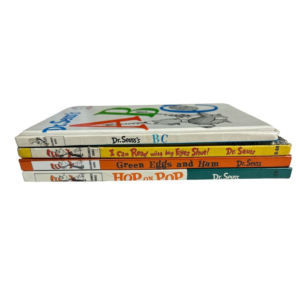 Lot of 4 Dr Seuss Books Green Eggs & Ham Hop on Pop ABC VTG 60.ā 70ās